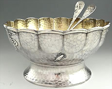 Tiffany antique sterling Japanese style salad bowl and matching servers